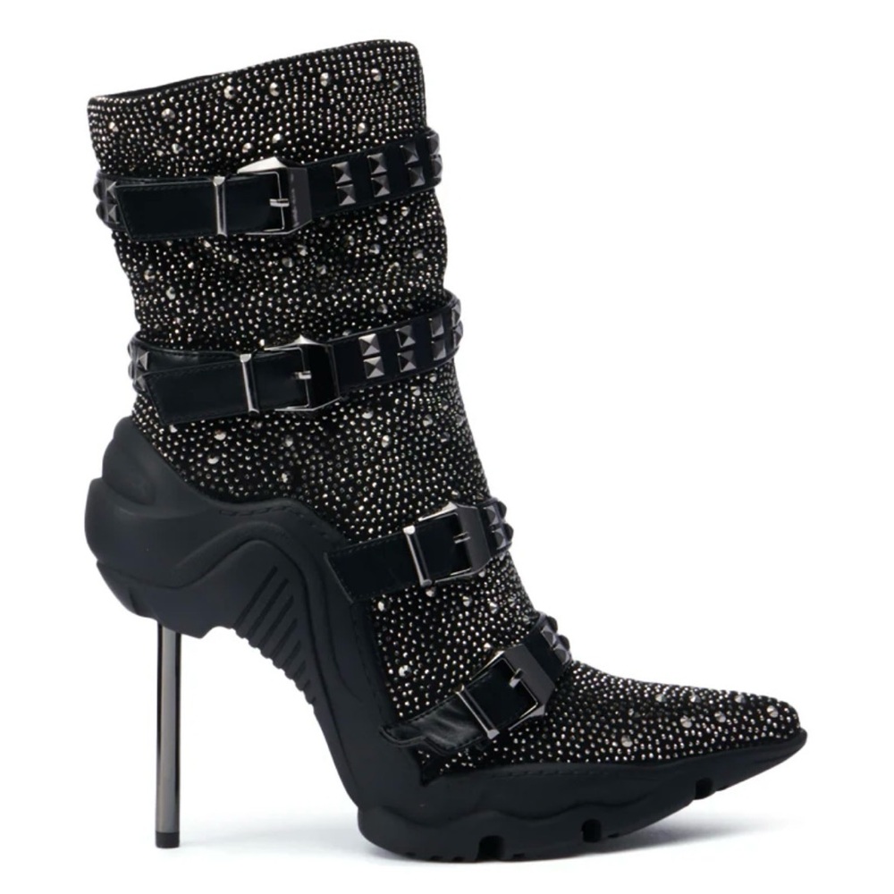 Elegant Black Studded Heeled Boots